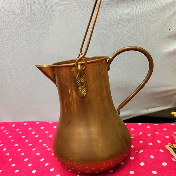 Vintage Copper Handmade Water Pitcher Jug with Two